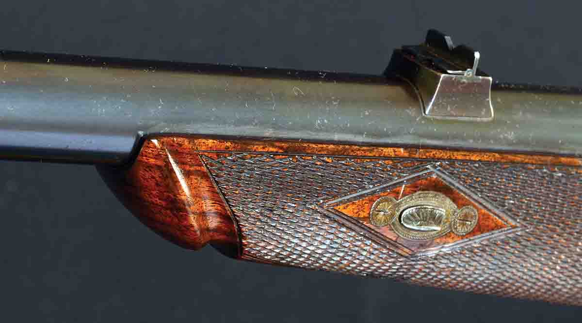 The distinctive Alexander Henry forend pattern was copied by Sturm, Ruger & Co. in its original design for the Ruger No. 1.